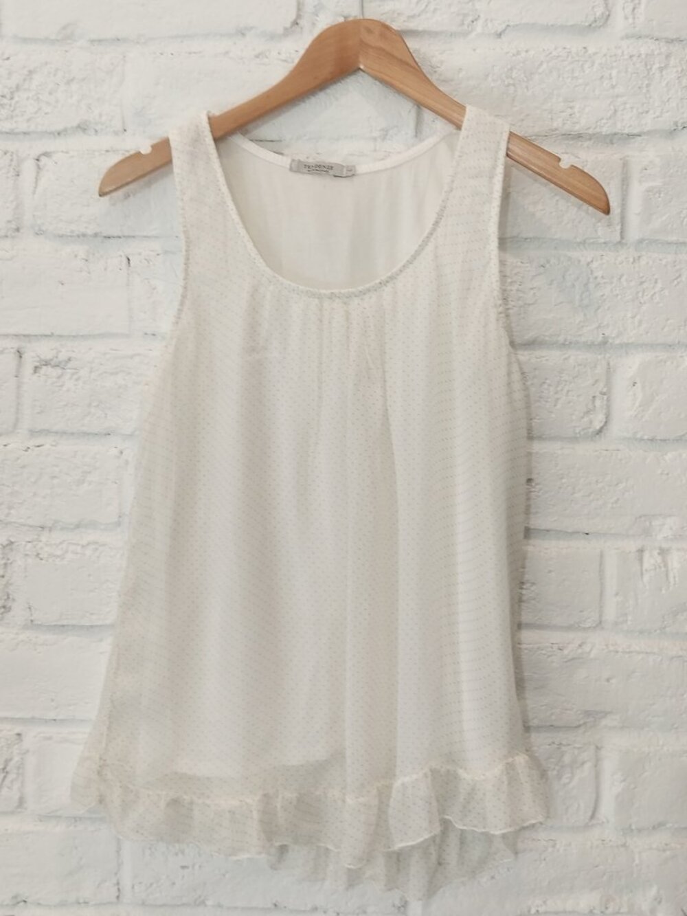 Tendenze 100% Silk Tank Top Blouse S White Brown Polkadot Sleeveless Italy Made,